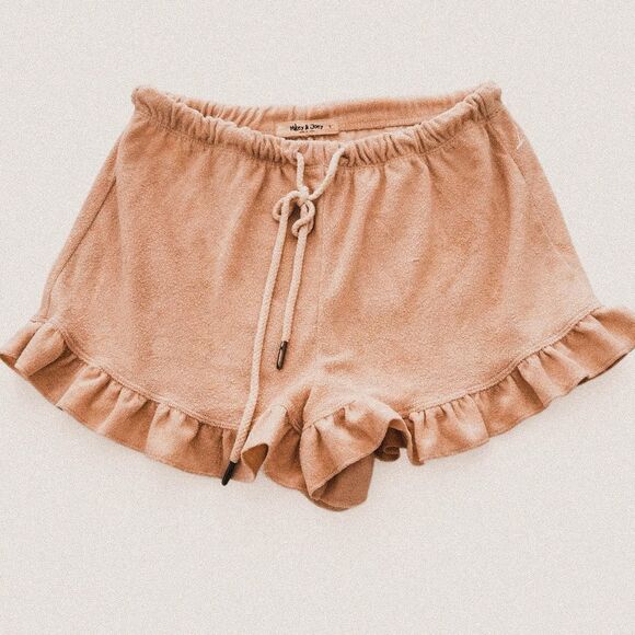 Cream Terry Ruffle Shorts – Soft Girl Lounge Aesthetic (Size S) - Picture 1 of 5